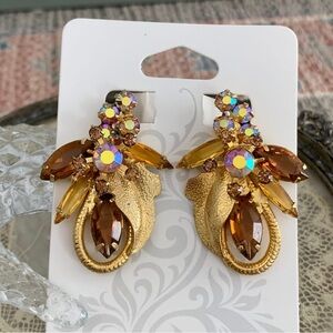 Vintage Juliana DeLizza Elster D&E Art Glass Rhinestone Ear Climber Clip Earring